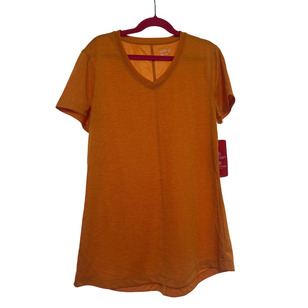 BCG Womens Orange V-Neck Moisture Wicking Training Tee Shirt XS New With Tags